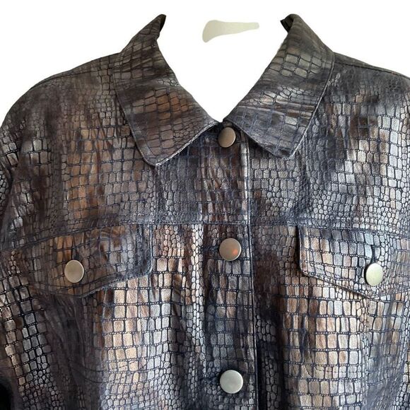 Birch Hill Jacket Iridescent Alligator Brocade Blue Gold Brown Button Down Large - Picture 3 of 12